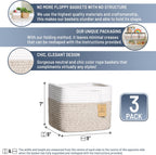 NaturalCozy Storage Cubes 9”x9”x7”Cotton Rope Woven Baskets for Organizing 3-Pack | 9 Inch Cube Storage Bin | Small Basket for Shelf Nursery, Pantry, Decorative Plant, Bathroom Closet, Toy Gift