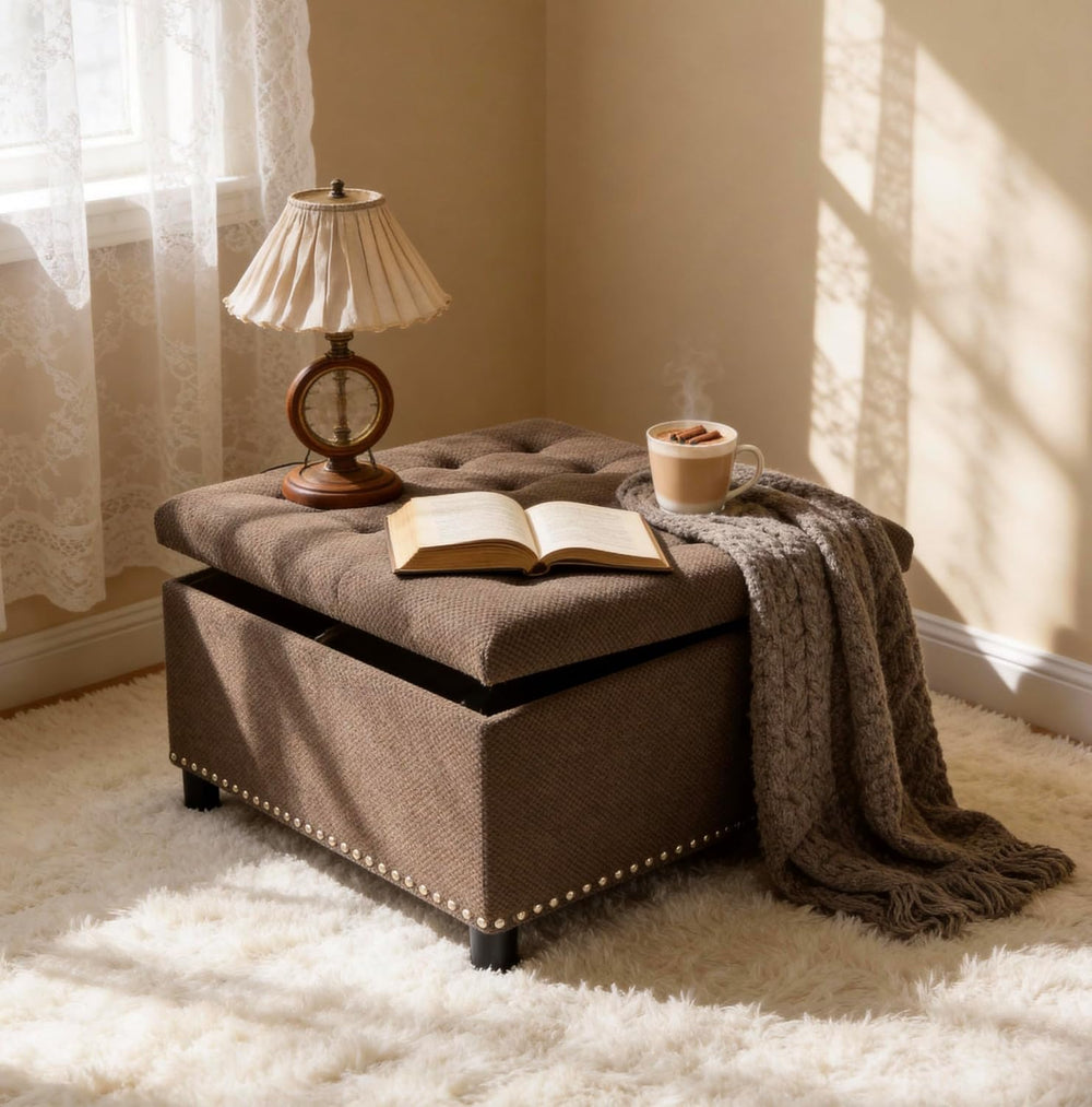 30 inch Large Square Storage Footstool Coffee Table with, Ample Space - Perfe...