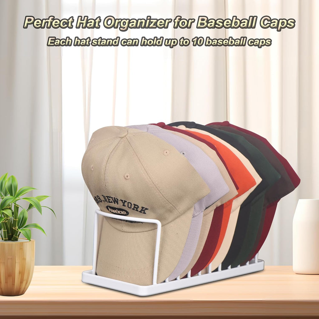 Hat Organizer for Baseball Caps - Space Saving Hat Stand Hold 10 Caps - Premium Metal Hat Rack for Baseball Caps Display & Organizer Neat and Orderly - Hat Organizer for Closet