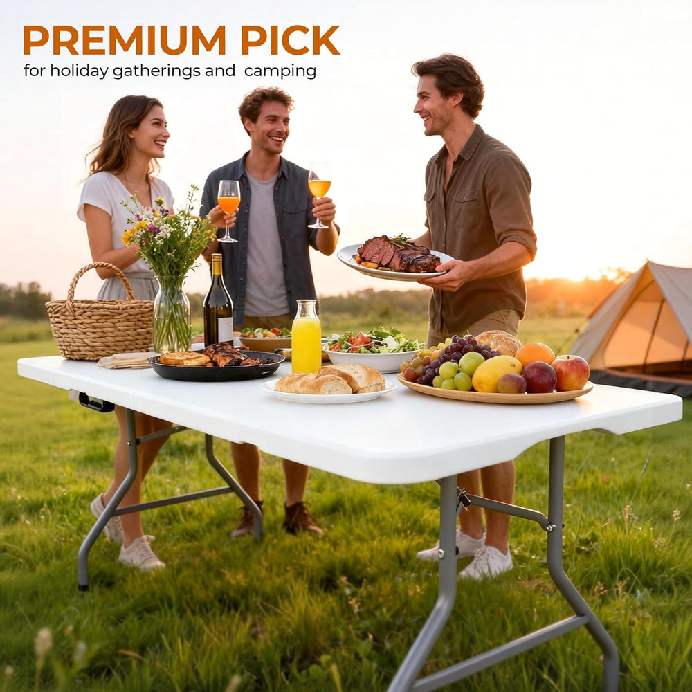 6ft Folding Table Heavy Duty 350 LBS Capacity Foldable Table with 18% Thicker...