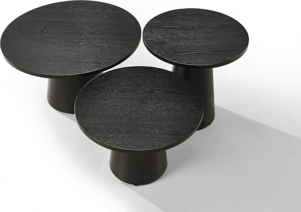 Black 3 Coffee, End, Console Table Set with Pedestal Base