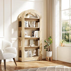 LITTLE TREE 5-Tier Bookshelf, Arch-Shaped Racks, Tall Standing Wooden Bookcase Display Shelf Modern Storage Solution (1, Teak Color)