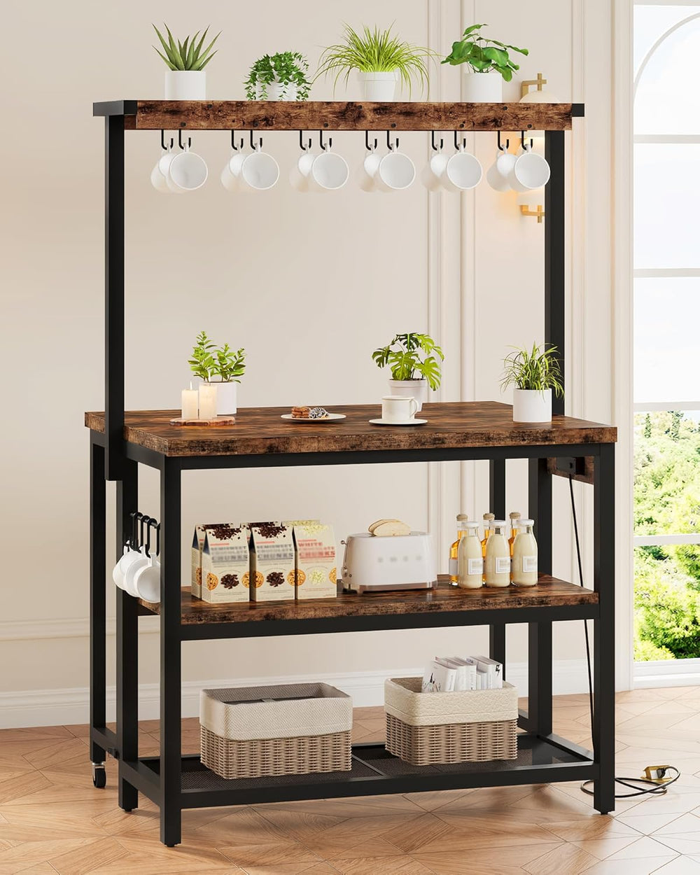 CHOEZON Kitchen Island with Power Outlet, Kitchen Island Table with Folding T...