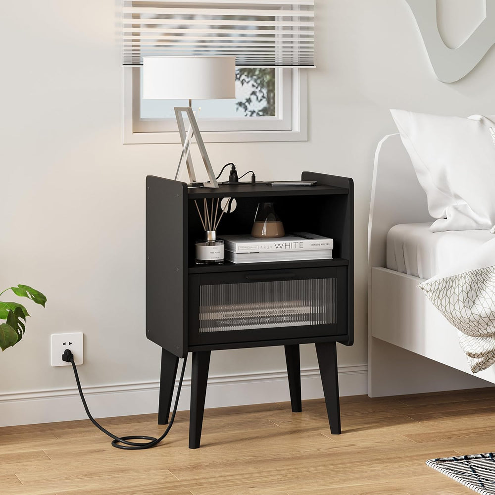 MMEOLUOOK Nightstand with Charging Station, Bedside Tables, End Table Side Ta...