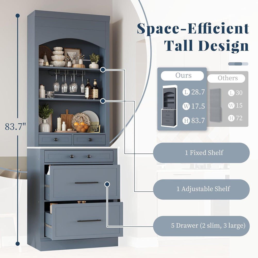 Modern 28.7x17.5x83.7 Inch Tall Kitchen Pantry Cabinet, Freestanding Hutch wi...