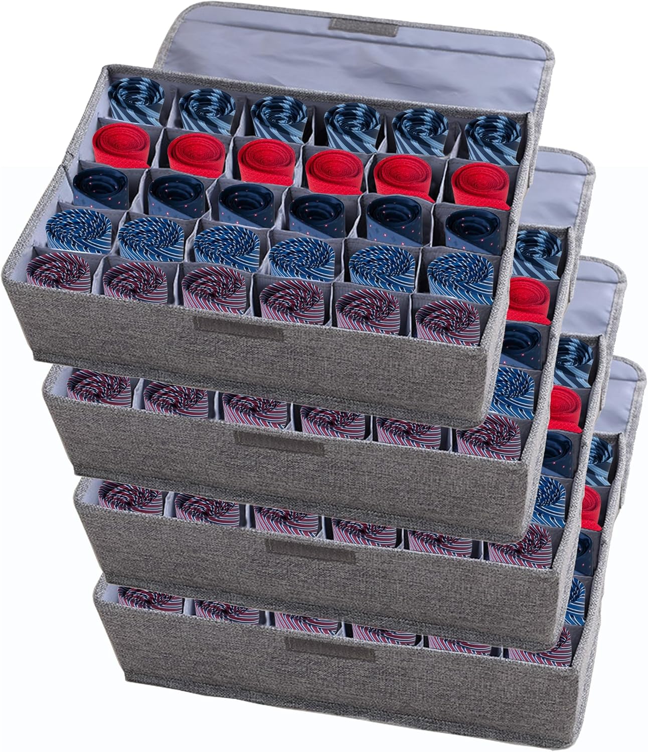 AARAINBOW 4 Packs Underwear Socks Ties Storage Organizer with Lids Foldable Closet Drawer Organizer 120 Cells, Fabric Wardrobe Divider Storage Boxes for Scarves and Lingerie (30 Cell, 4 Gray)