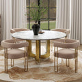 Velvet Dining Chairs Set of 4, Khaki Upholstered Barrel Armchairs with Gold Metal Legs for Kitchen Island, Mid Century Modern Accent Side Chairs for Dining Room and Living Room, Open-Back