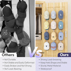 SWTYMIKI Over Door Hat Organizer - 3 Packs Metal Hanging Hat Rack with 12 Hooks Design, Baseball Cap Hanger Organizer Storage Holds up to 60 Caps for Door, Bedroom, Closet