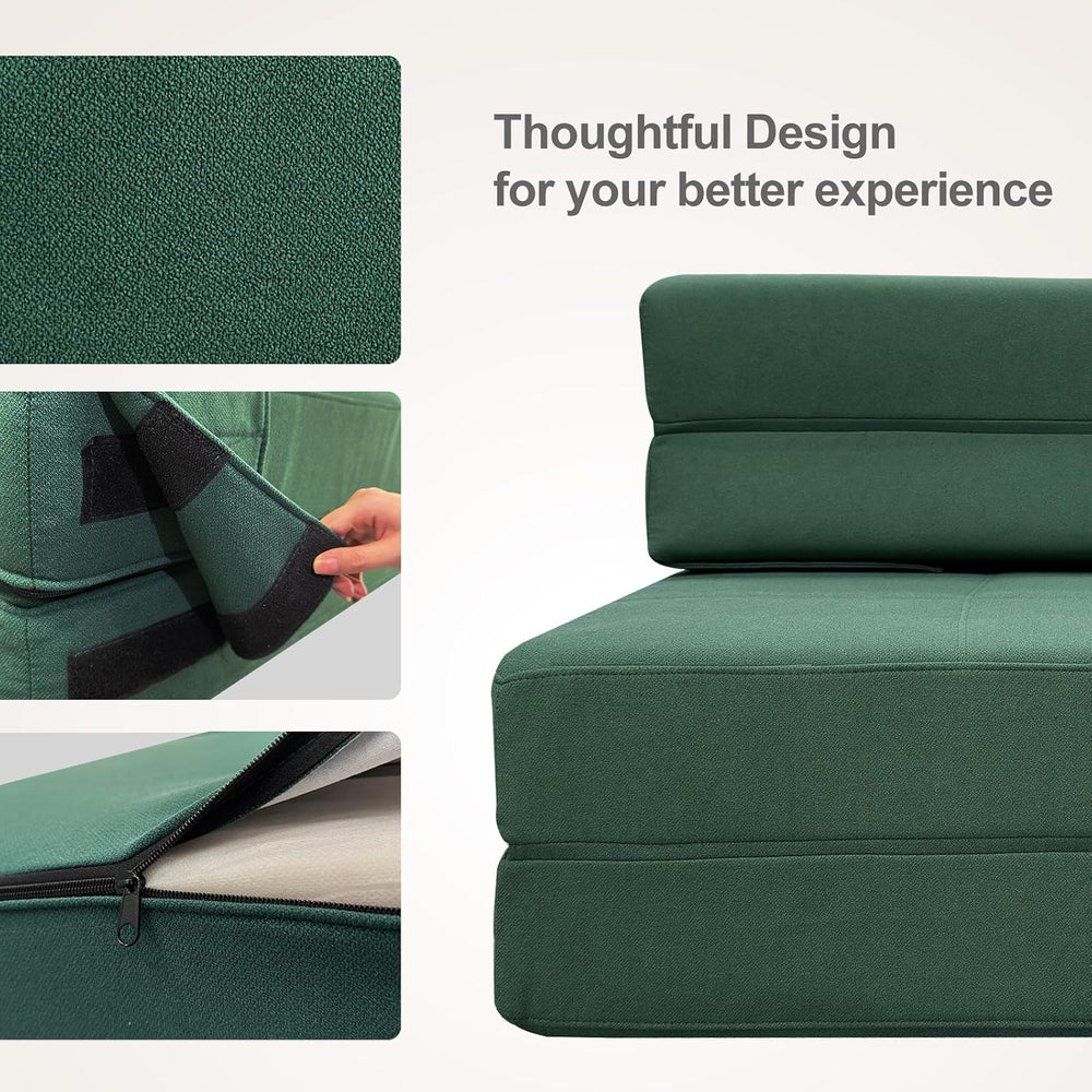 Folding Sofa Bed, Fold Out Couch Memory Foam Sleeper Chair with 2 Pillows | Q...
