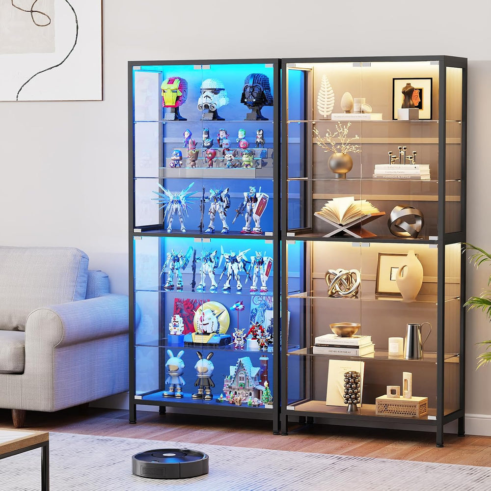 71.2" 6-Tier Display Cabinet with Glass Doors for Collectibles, Black