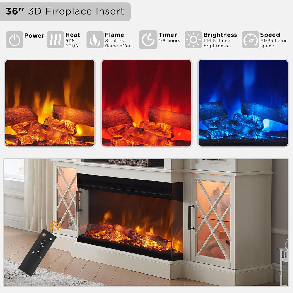 OKD 3-Sided Glass Farmhouse Electric Fireplace TV Stand for TVs up to 80'...