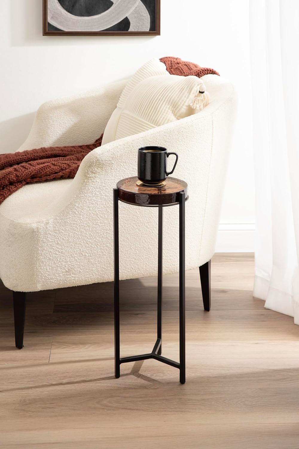 Kate and Laurel Aguilar Modern Drink Table, 9 x 9 x 23, Amber Glass and Black...