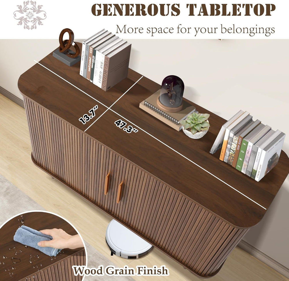 47" Fluted Buffet Cabinet with Tambour Sliding Doors, Modern Sideboard B...