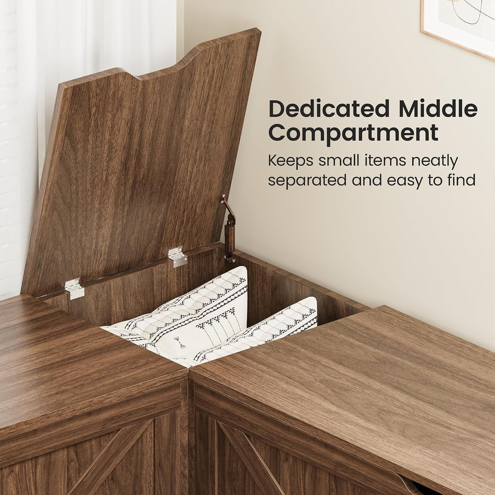 L Shaped Storage Bench, 63" Corner Bench with Storage, Breakfast Nook Be...
