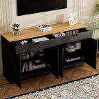Ball & Cast Farmhouse TV Stand with 2 Drawers for TVs up to 70",Wood Grain Sideboard Buffet Cabinet w/Rustic Handles and Adjustable Shelf,Entertainment Center for Living Room,Bedroom,Black