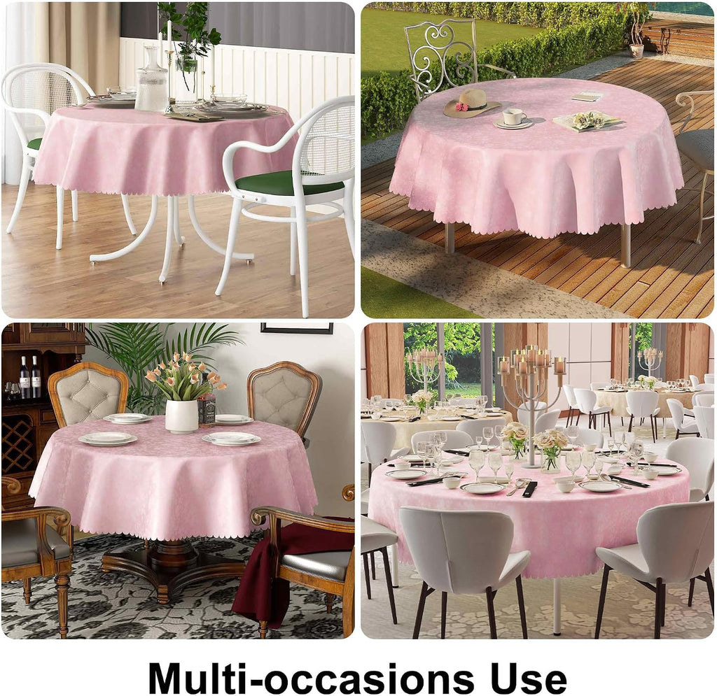 Smiry Round Waterproof Heavy Duty Vinyl Tablecloths, 60 x 60 Inch | Wipeable Washable Floral Embossed Table Cover for Kitchen and Dining Room, Indoor & Outdoor Use, Pink