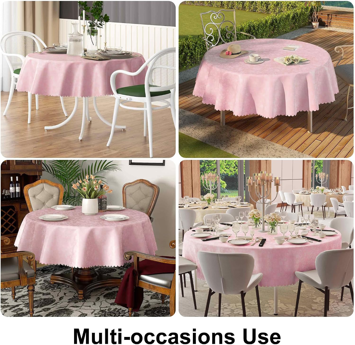 Smiry Round Waterproof Heavy Duty Vinyl Tablecloths, 60 x 60 Inch | Wipeable Washable Floral Embossed Table Cover for Kitchen and Dining Room, Indoor & Outdoor Use, Pink