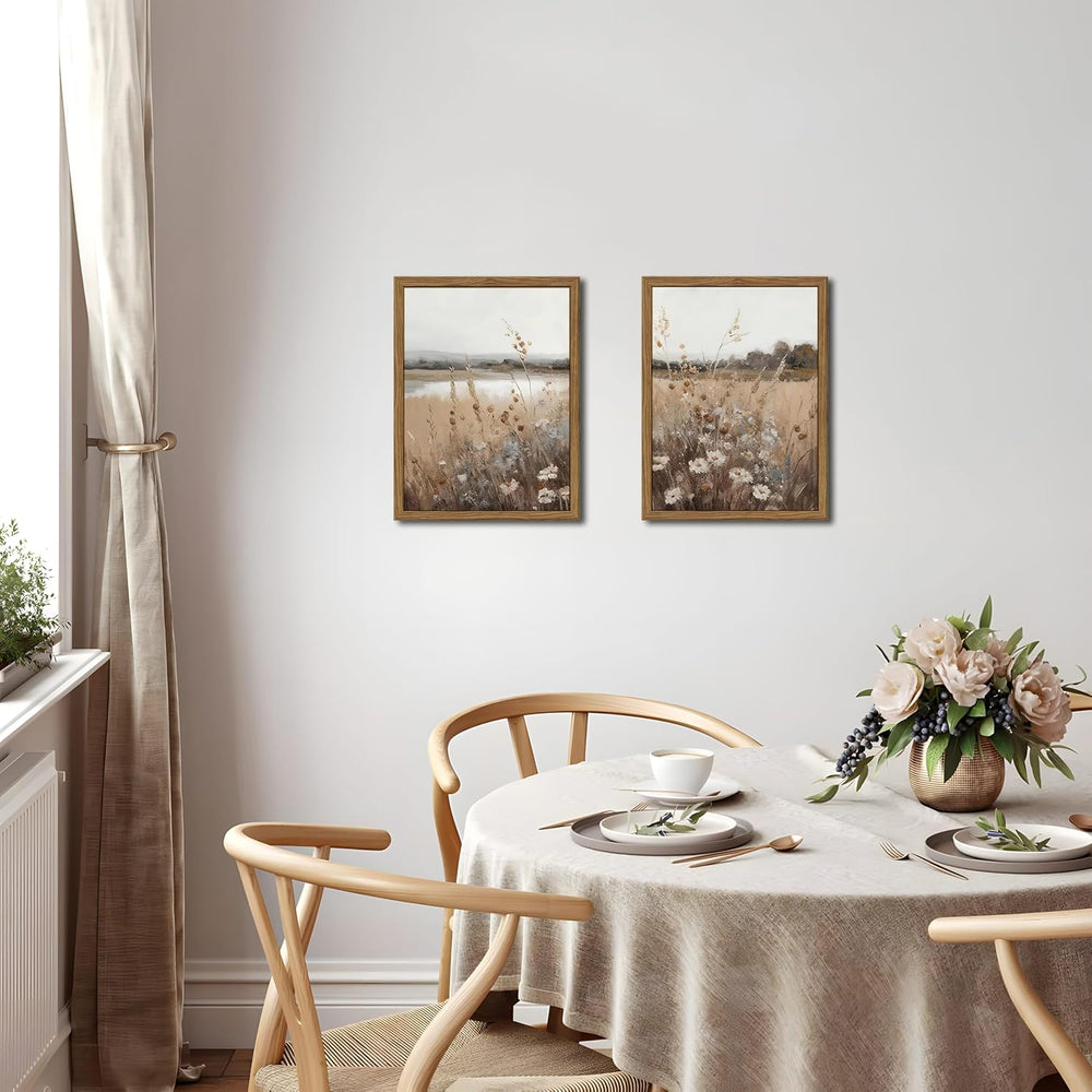 Framed Vintage Wildflower Wall Art Set of 2, Retro Country Floral Canvas Wall...