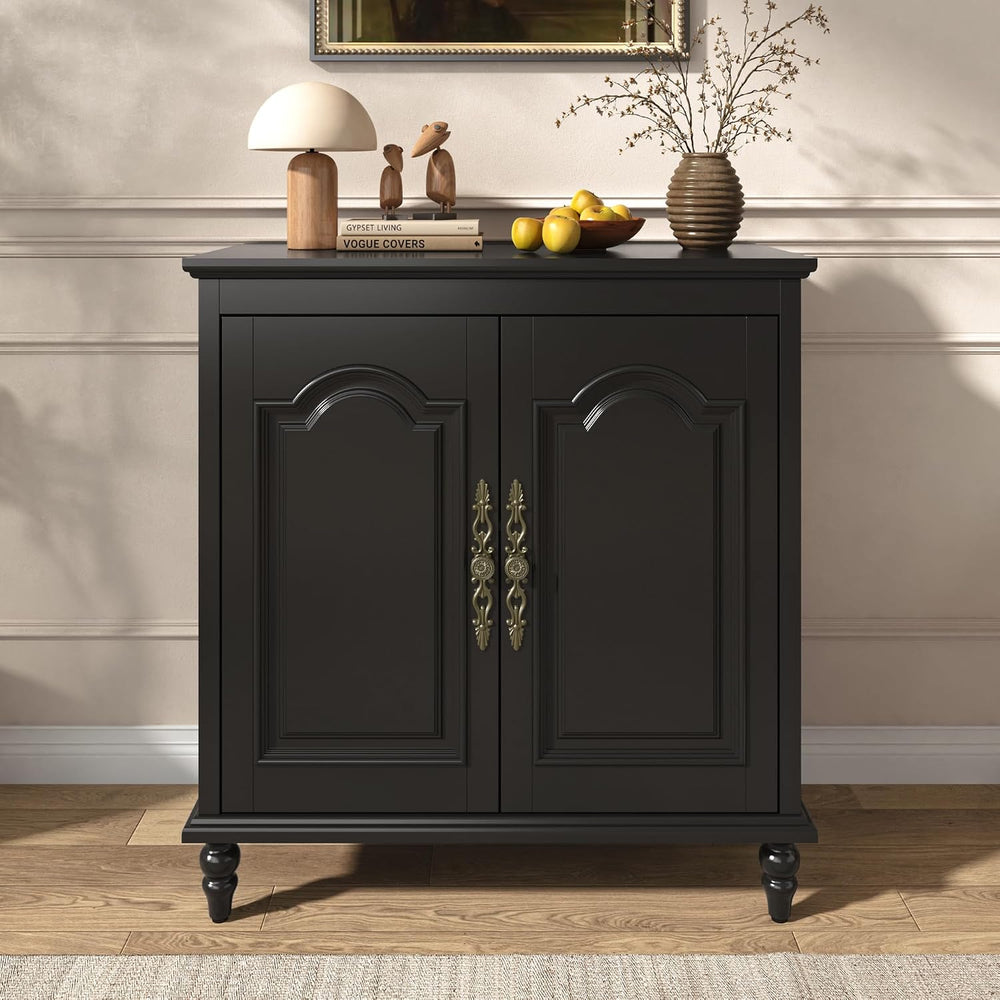 32" Black Buffet Cabinet with Storage, Farmhouse Sideboard Cabinet
