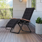 PURPLE LEAF Outdoor Reclining Chair Oversized Removable Cushion, Black | Extra-wide seat, Adjustable head pillow, UV protected textilene, Reclining backrest, Removable cushions, 120gsm peach skin