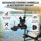 Generic Multifunction Universal Umbrella Bracket Fishing Accessory Stand with 360 Degree Adjustable Rotatable Locking Design for Fishing Chair Rod Platform Box
