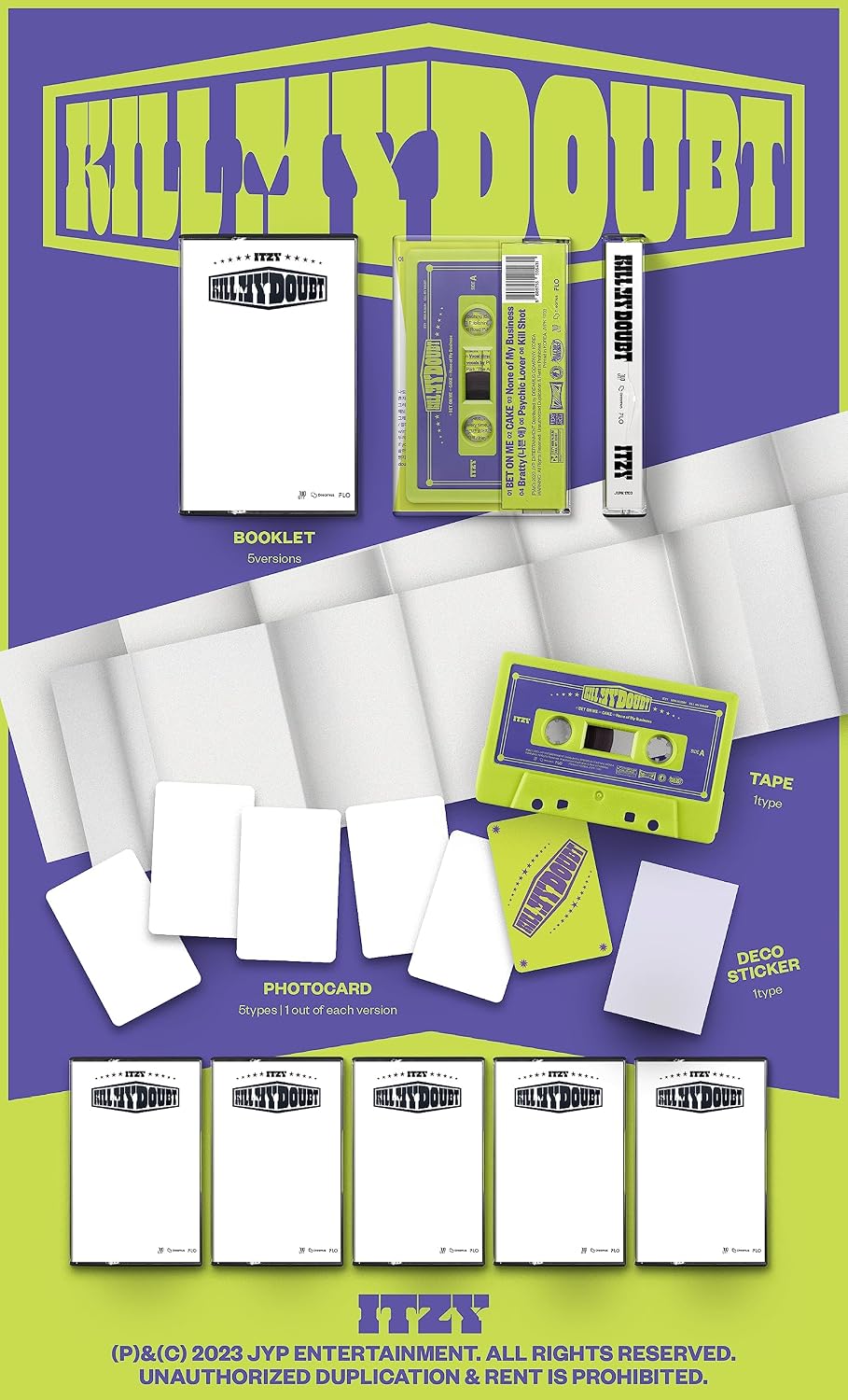 ITZY KILL MY DOUBT 7th Mini Album Cassette Tape 5 Version SET Case+1ea Casset...