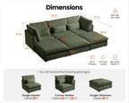 115" Oversized Corduroy Couch Modular Sectional Sofa, Washable Cloud Couch Sectional with 3 Ottoman, 6 Seater Sectional Couches for Living Room, Fully Cover Removable, Sleeper Sofa, Corduroy, Green