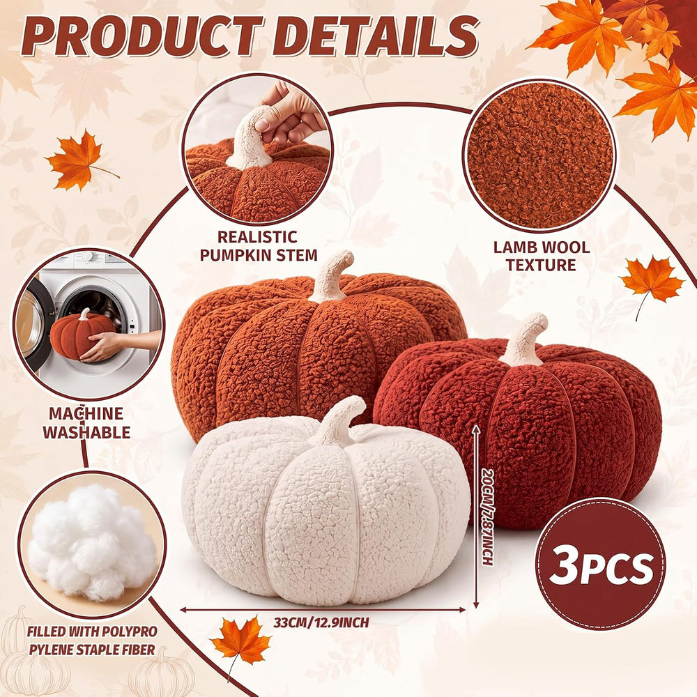 Konohan 3 Pcs Pumpkin Pillows Fall Stuffed Pumpkin Plush Pillow for Autumn Ha...