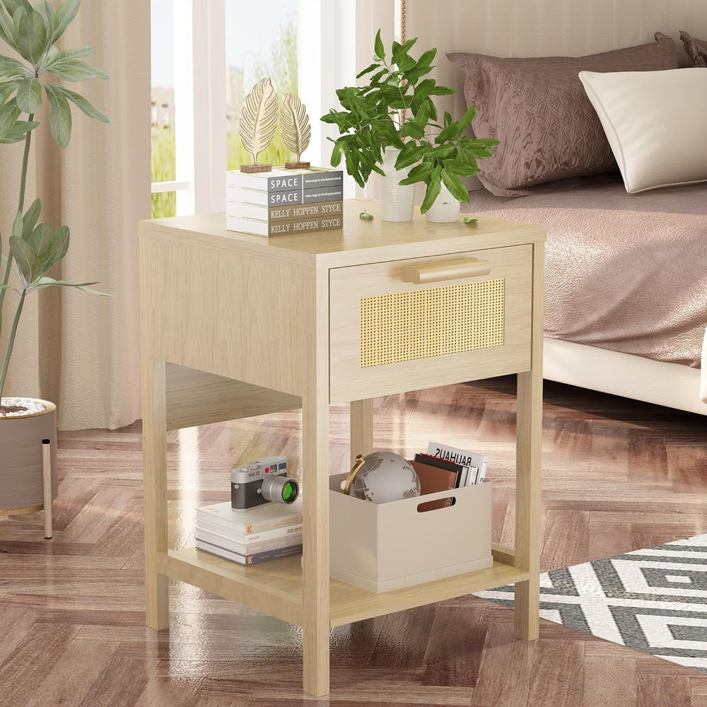 furlinkhm Rattan Nightstand, Boho Bedside Table, 23" Rattan Nightstand, ...