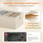 2 Pack Under Bed Storage Containers, 10 Inch Tall Underbed Clothes Storage Organizer Bin with Clear Window，Foldable Box Basket for Clothes, Closet, Bed Sheets and Blankets Beige