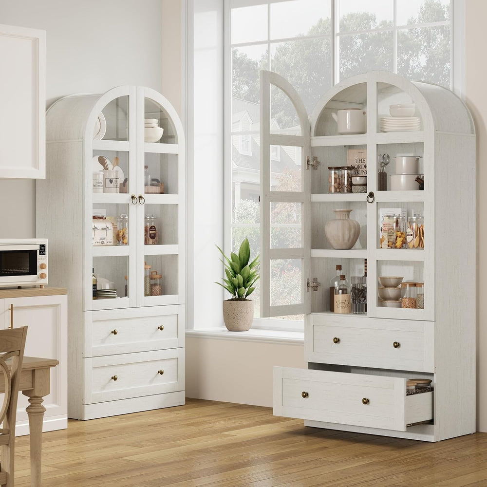 72" Tall Arched Kitchen Pantry Cabinet,Wood Arched Bookshelf with 2 Door...