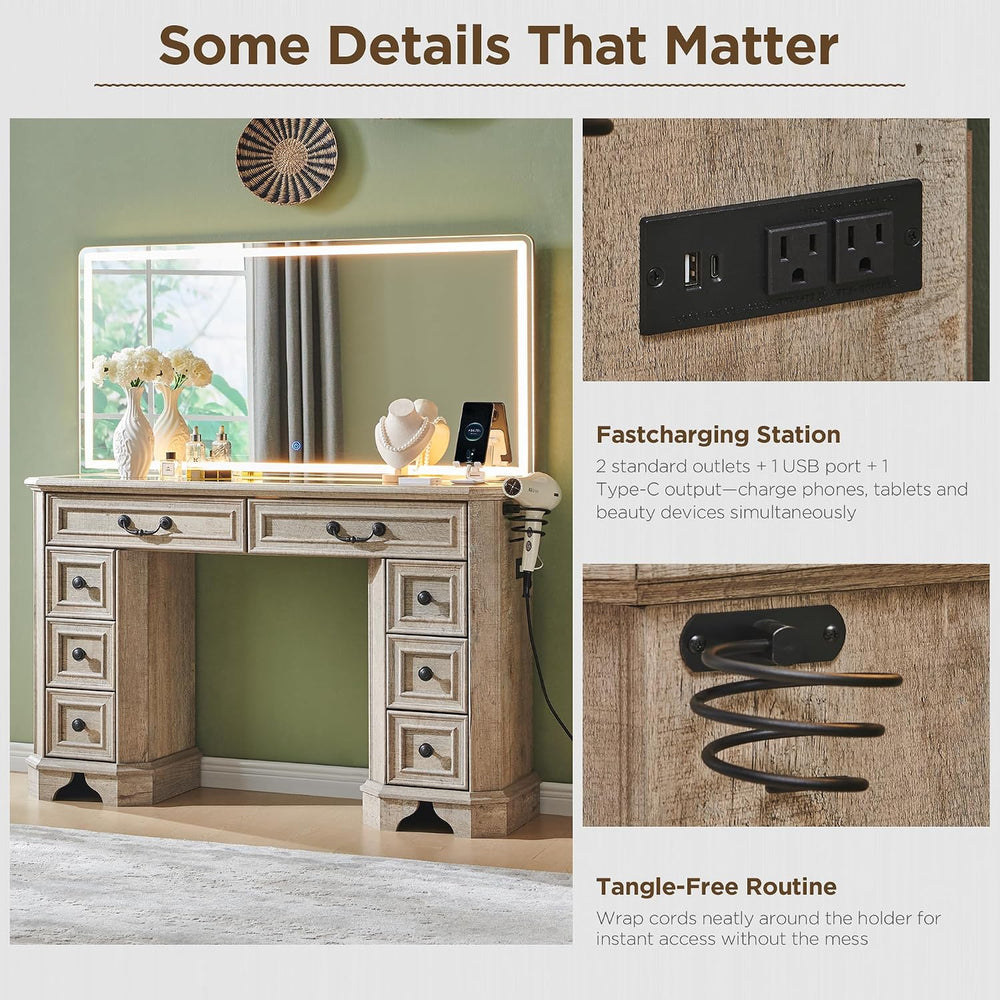 T4TREAM 48" Farmhouse Vanity Desk with Mirror and Lights,Makeup Vanity |...