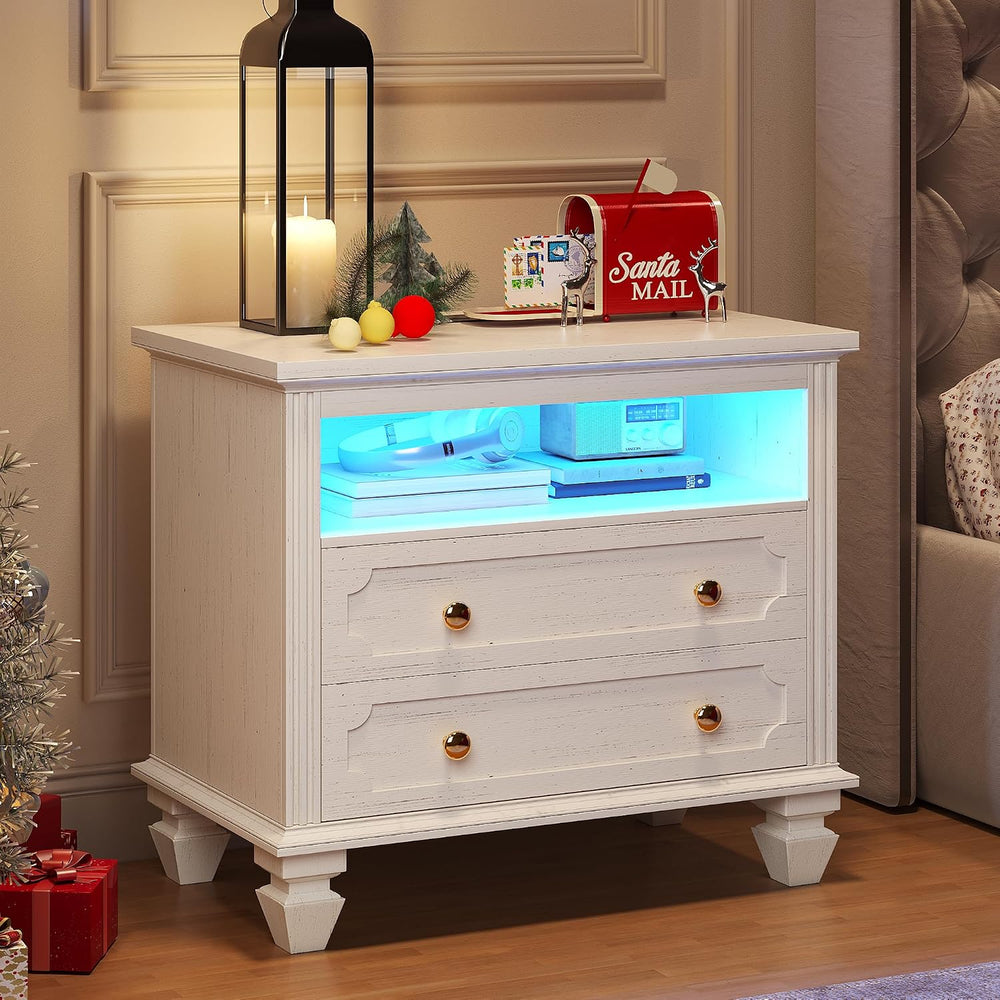 FREDEES 28'' Large Night Stand with Charging Station & LED Light ...