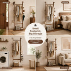 Solid Wood Coat Rack Freestanding, Clothing Rack with 5 Hooks & Bottom Shelf, Coat Rack Stand for Hanging Clothes, Wood Hall Tree Organizer for Entryway, Bedroom (Walnut Brown 23.6"W x 70.8"H)