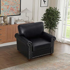 Faux Leather Accent Chair,35" W Upholstered Mid Century Modern Armchair with Rivet Rolled Arm,Deep Seat Comfy Single Sofa Chair for Living Room,Bedroom,Apartment,Office(Black)
