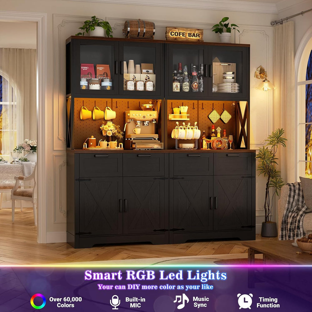 Unikito 71" Kitchen Pantry Cabinet with LED Light & Outlet, Microwav...