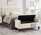 Upholstered Velvet Storage Ottoman Bench with Nail Trims,Soft Padded Seat with Armrest,for Living Room,Bedroom,Entryway,Easy to Assemble,Cream