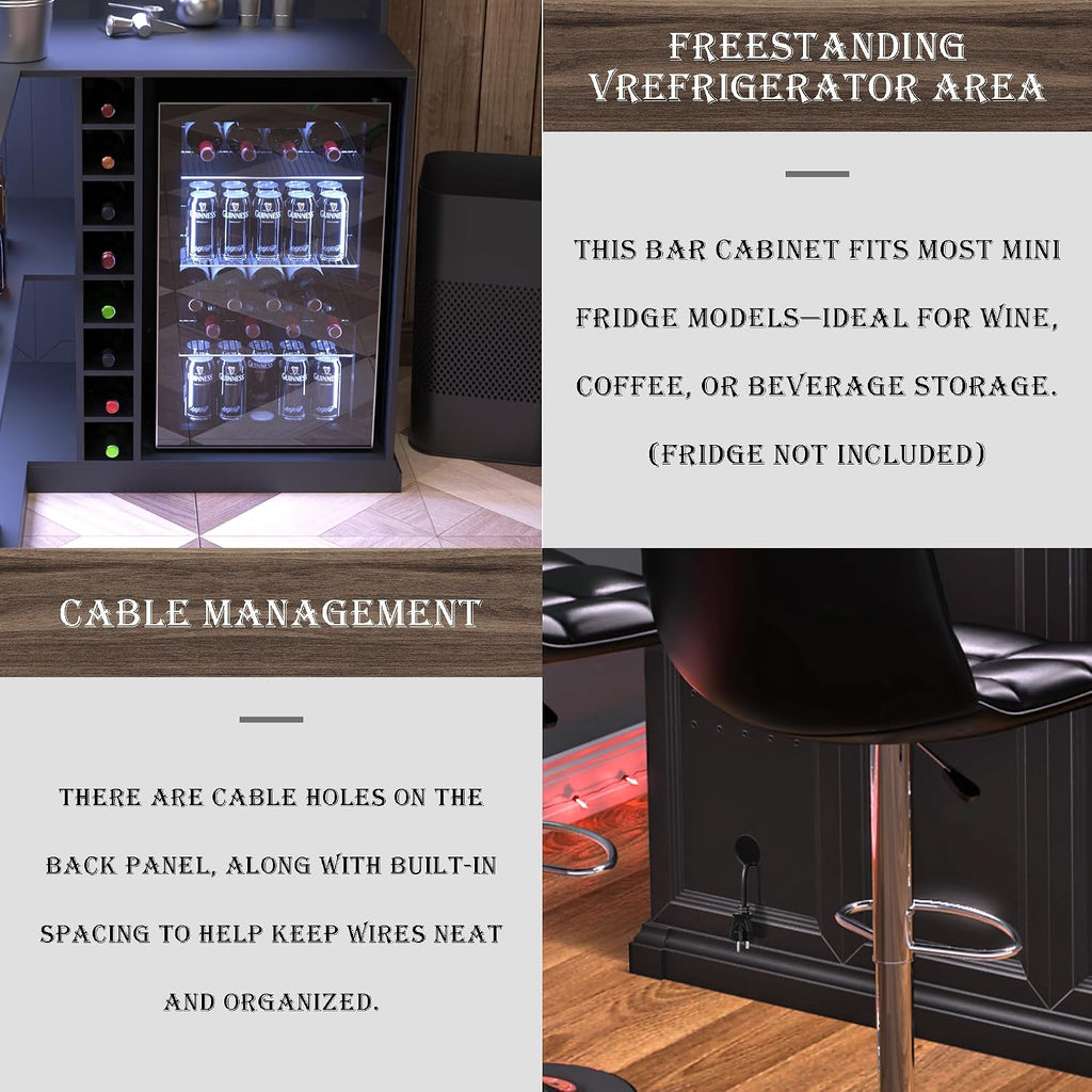 GDLF L-Shaped Home Bar Cabinet with Fridge Space, Oversized Basement Bar | Basement & Man Cave Bar, Seats 5+ Guests, Premium Wood-Grain Finish, Sculpted Edge Details, Fridge Space & Wine Storage