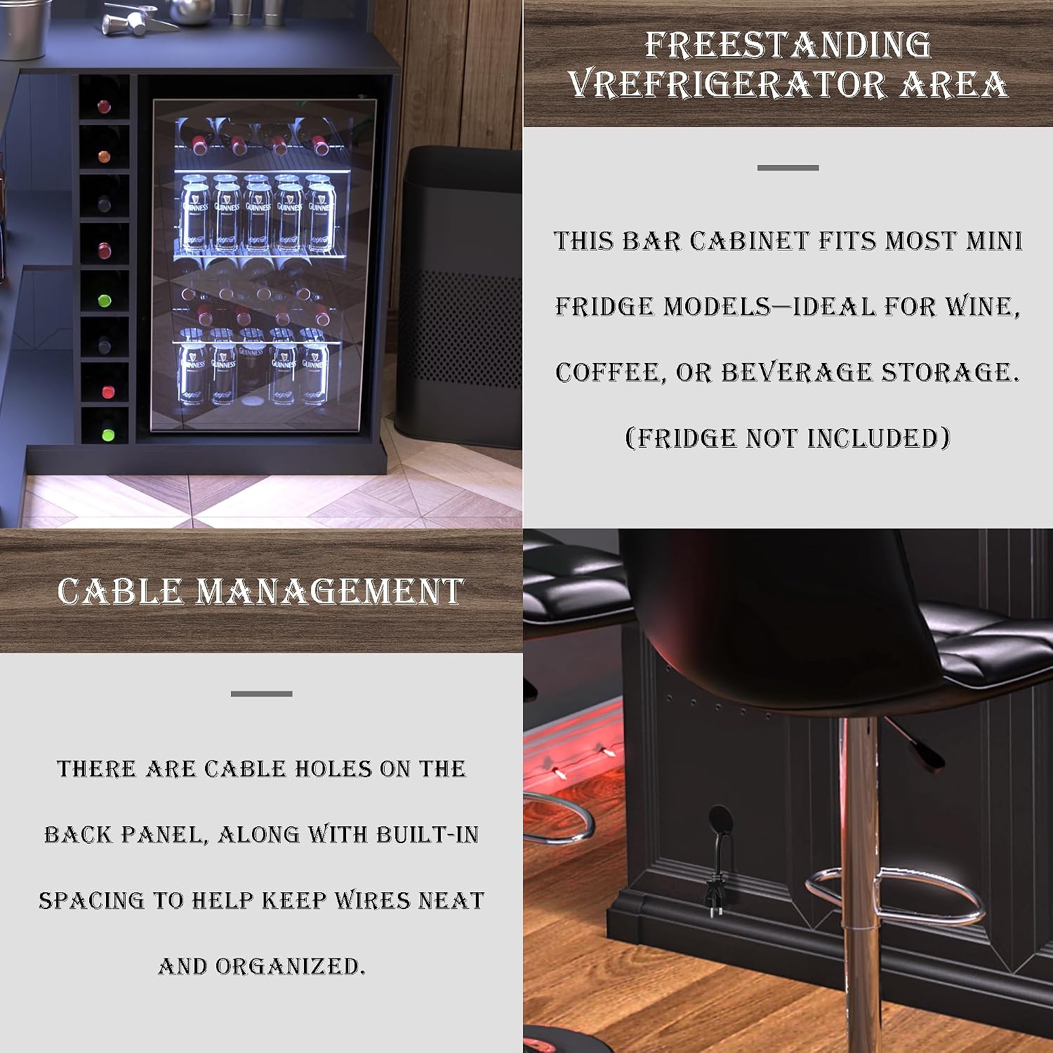 GDLF L-Shaped Home Bar Cabinet with Fridge Space, Oversized Basement Bar | Basement & Man Cave Bar, Seats 5+ Guests, Premium Wood-Grain Finish, Sculpted Edge Details, Fridge Space & Wine Storage
