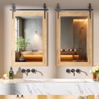 Hasipu Farmhouse Bathroom Mirror, 24"x36" Rustic Wood Framed Wall Mounted Mirror, Brown Vintage Vanity Mirror Barn Door Style Decrative Mirrors