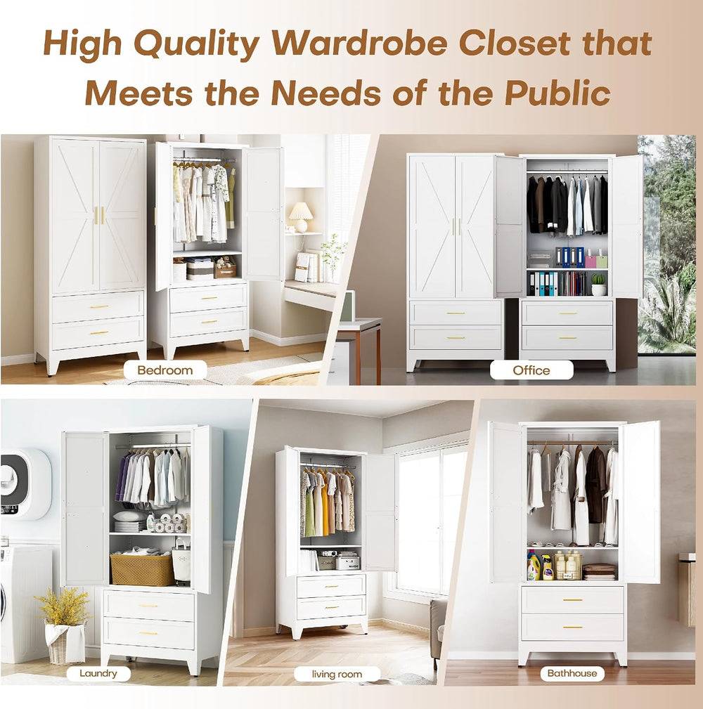 71 "H Armoire Wardrobe Closet with 2 Drawers and Adjustable Shelves | Me...