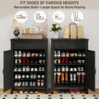 Halitaa Shoe Cabinet, Farmhouse Shoe Storage Organizer, Shoe Storage Cabinet with Doors & Drawer, Boots High-Shoe Cabinet Organizer for Entryway Living Room Hallway, Black