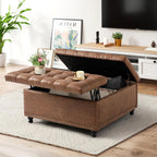 36" Large Square Ottoman with Storage, Tufted Upholstered Storage Ottoman with Lift Top & Solid Legs for Bedroom Room, Extra Large Coffee Tables Bench for Living Room as Footstool (Brown)