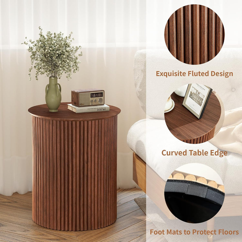 AVZEAR Small Round Side Table Fluted Night Stand Set of 2, 17.7" Mid Cen...