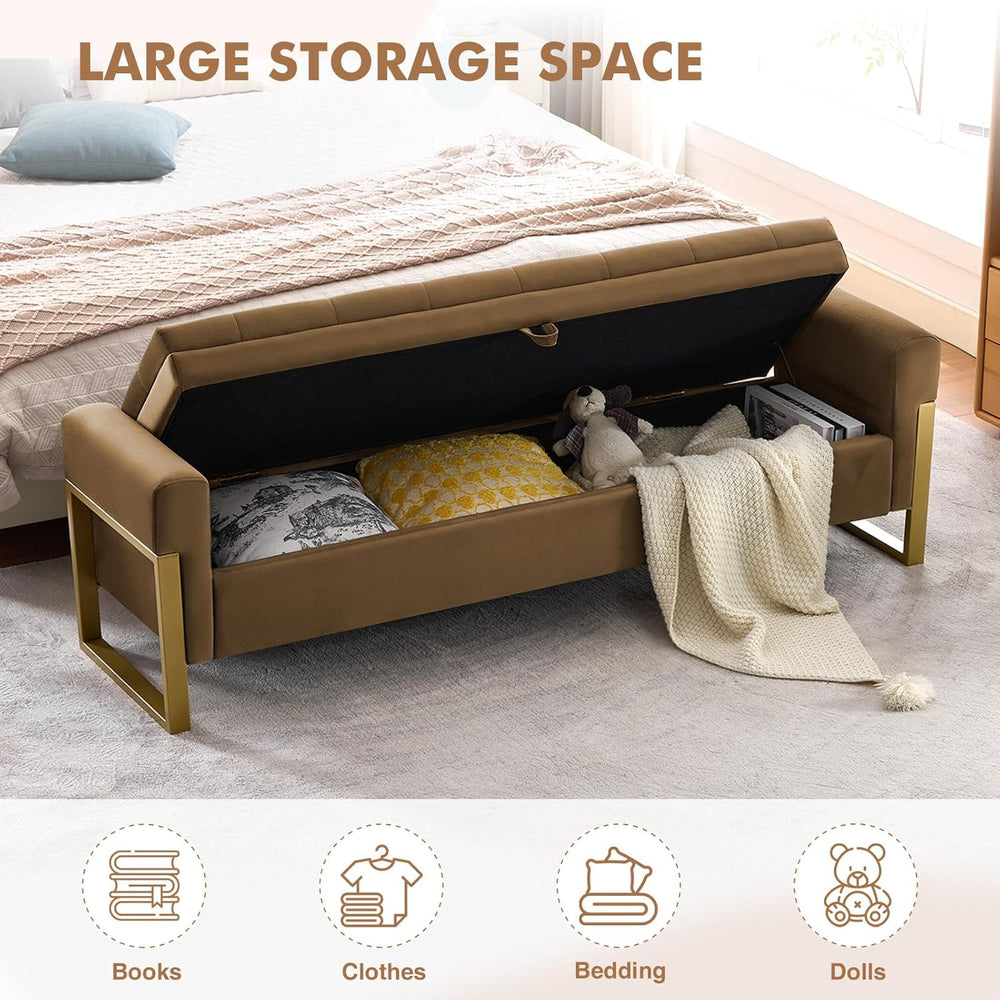 67" Storage Bench for Bedroom, King Size End of Bed Bench, Upholstered S...