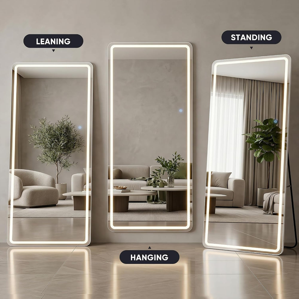 76"x34" Full Length Mirror with LED Lights, Dimmable Lighted Floor ...
