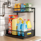 Under Sink Organizer and Storage, Height Adjustable Cabinet Organizer with Slide Out Drawer, Pull Out Under Sink Storage, Multi-Purpose 2 Tier Sink Shelves for Kitchen Bathroom Pantry (Black, 1 Pack)