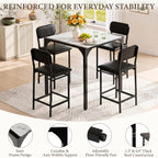 XIAO WEI 5-Piece Counter Height Dining Table Set for 4, Marble-Look, Black | Counter height table, Dining table set for 4, Wide padded chairs, Marble-look top, Space-saving tuck-away frame