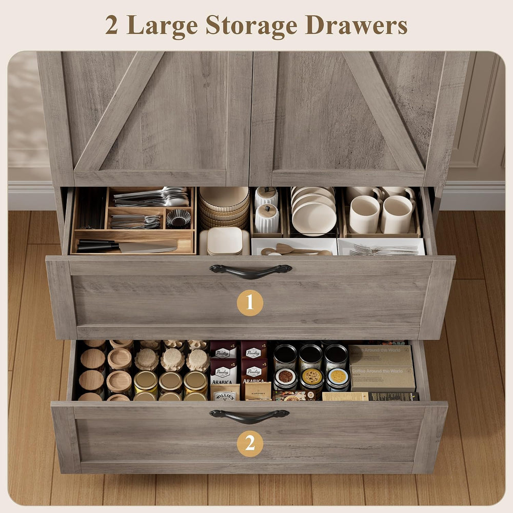HOSTACK 70" Tall Kitchen Pantry Storage, Barn Doors Pantry Cabinet with ...