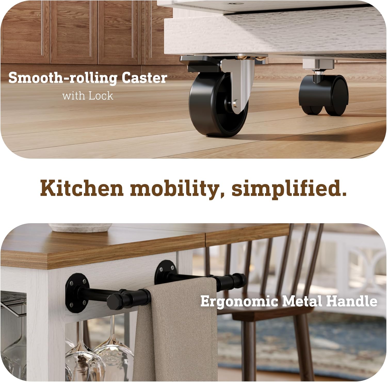 Kitchen Island with Storage Drawers & Charging Station & Drop Leaf | Rolling Kitchen Island Table on Wheels, Mobile Island Cart with Pull-Out Shelf, Spice Rack, for Dining Room (White)